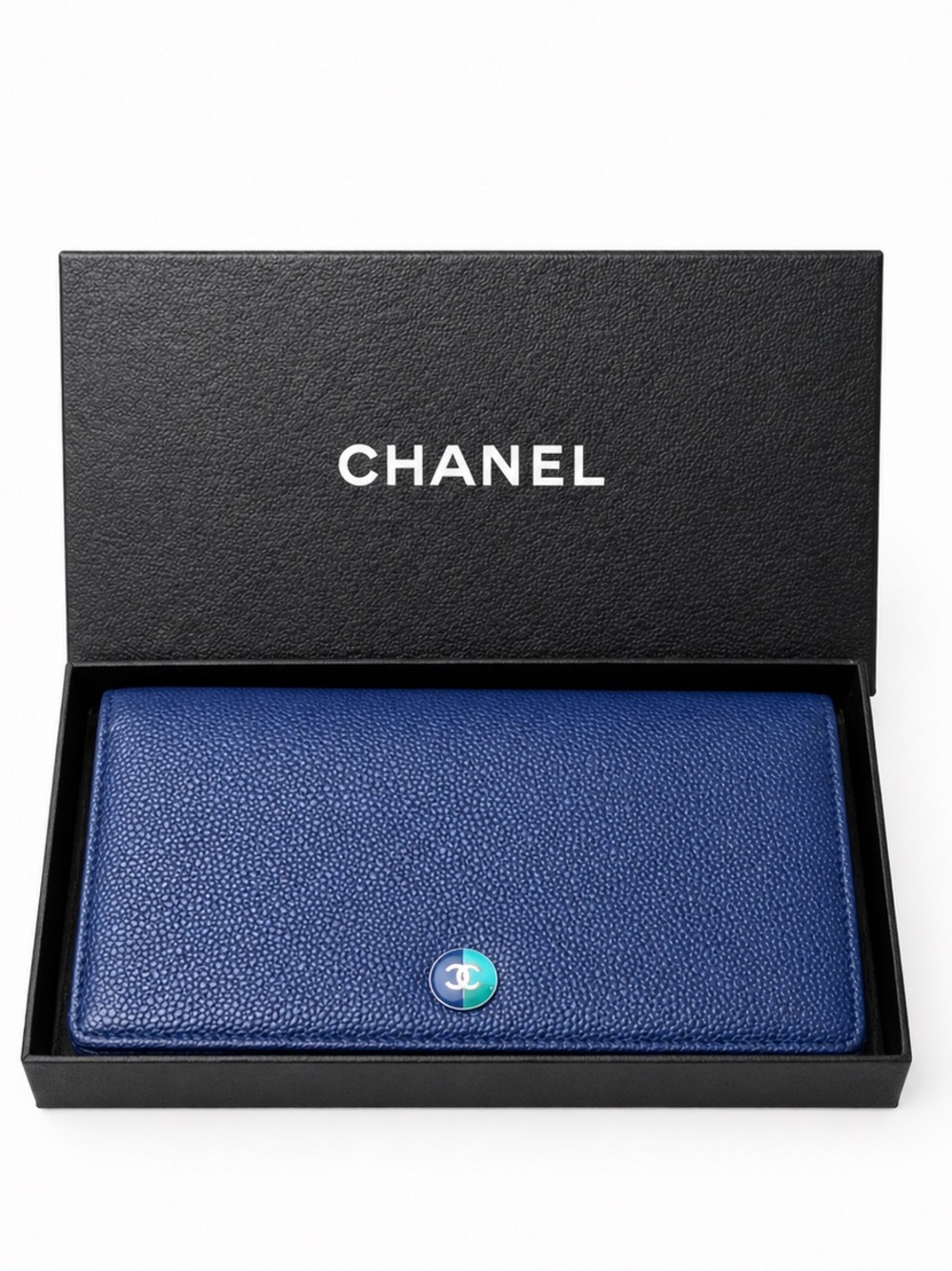 CHANEL Dark Blue/Green Leather L-Yen Wallet 2013 Collection
